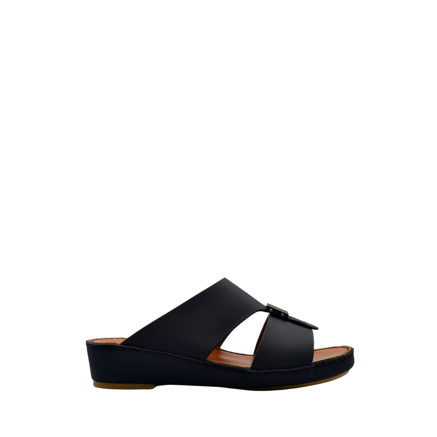 Private rubbercalf kids sandal in black slip-on style with cushioned sole and adjustable buckle