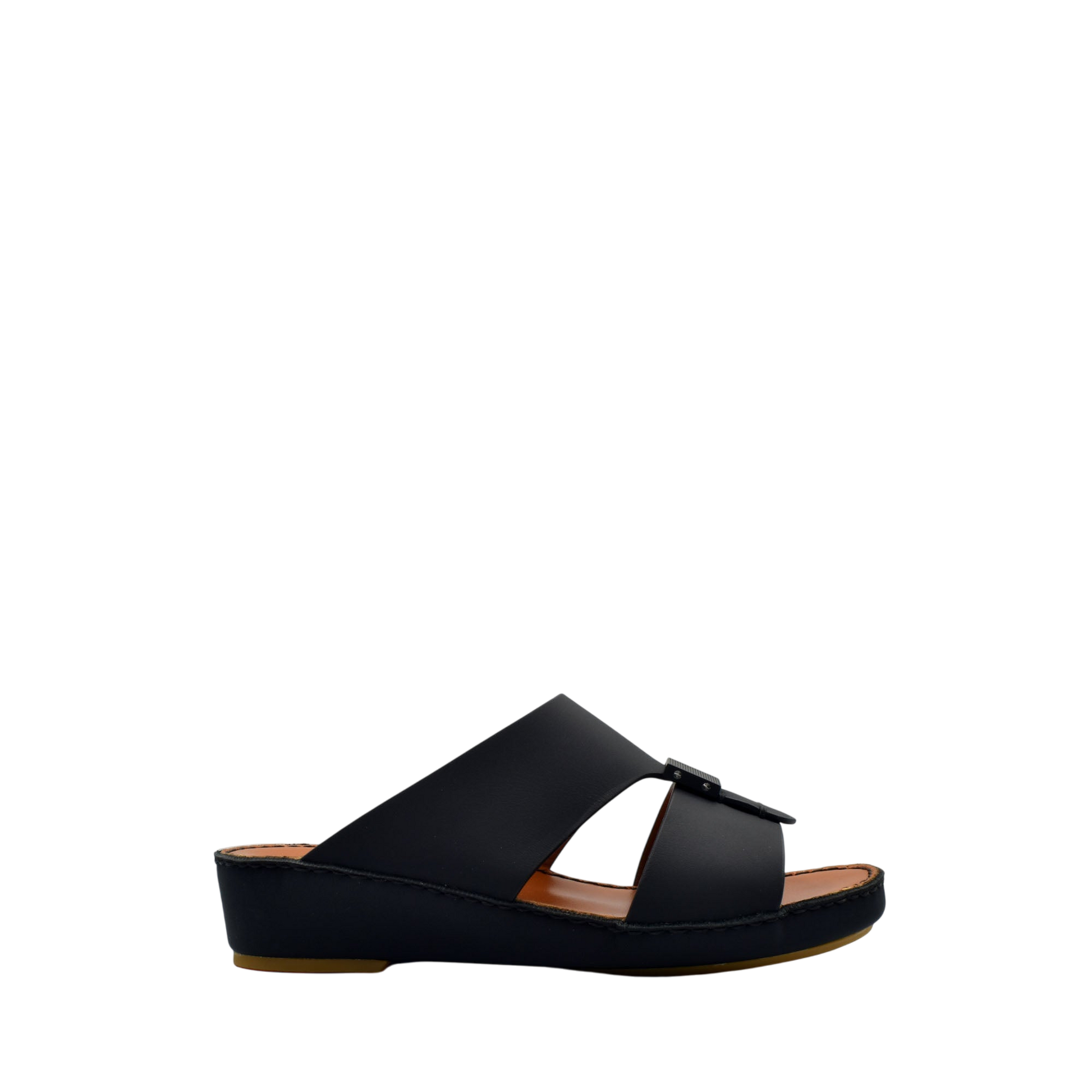 Private rubbercalf kids sandal in black slip-on style with cushioned sole and adjustable buckle