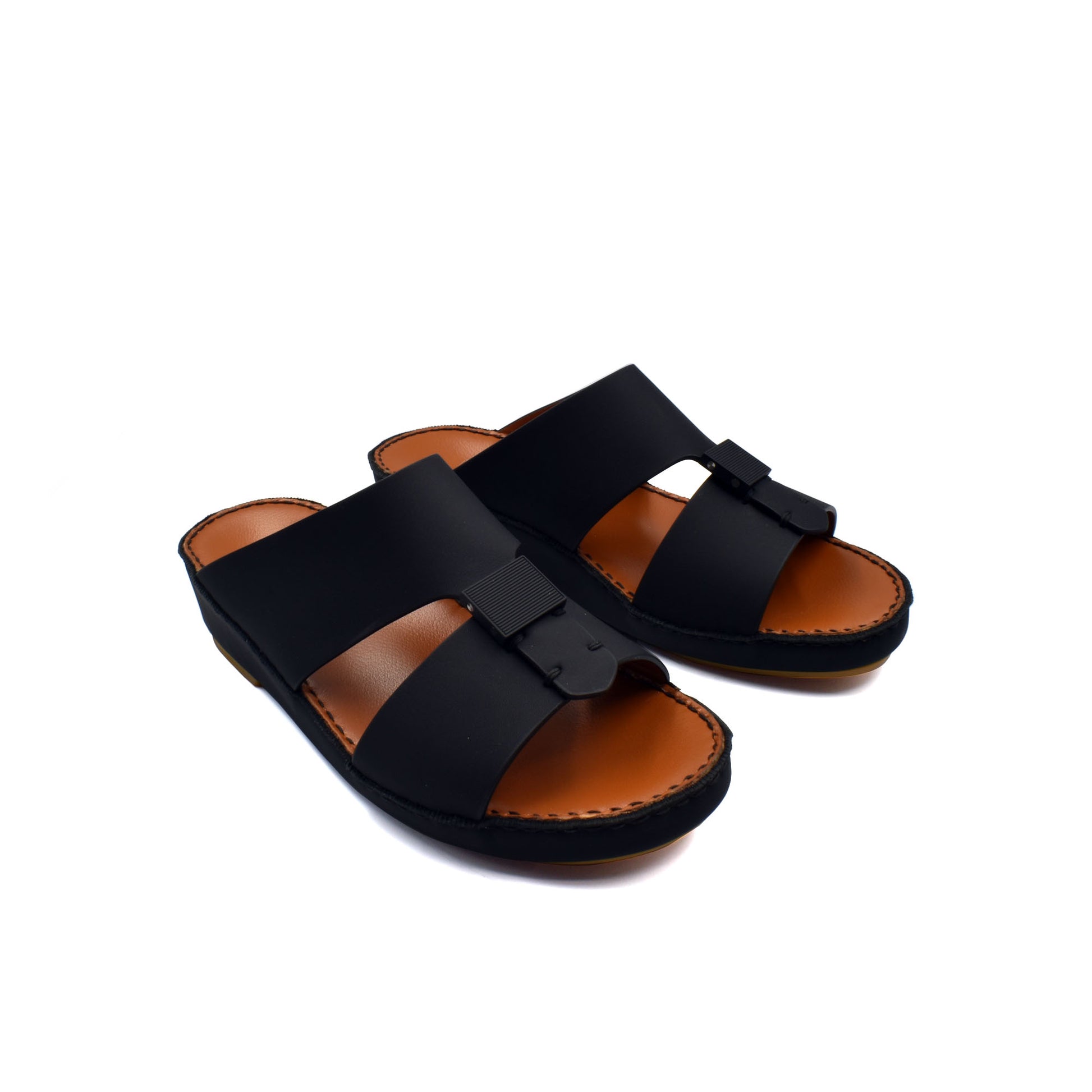 Private rubbercalf kids sandal in black with brown sole and adjustable straps for comfortable wear