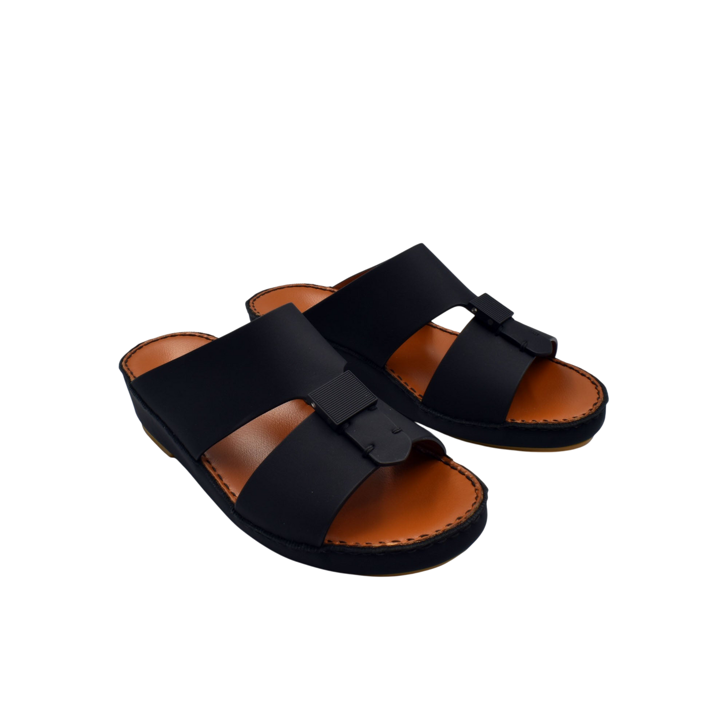 Private rubbercalf kids sandal in black with brown sole and adjustable straps for comfortable wear