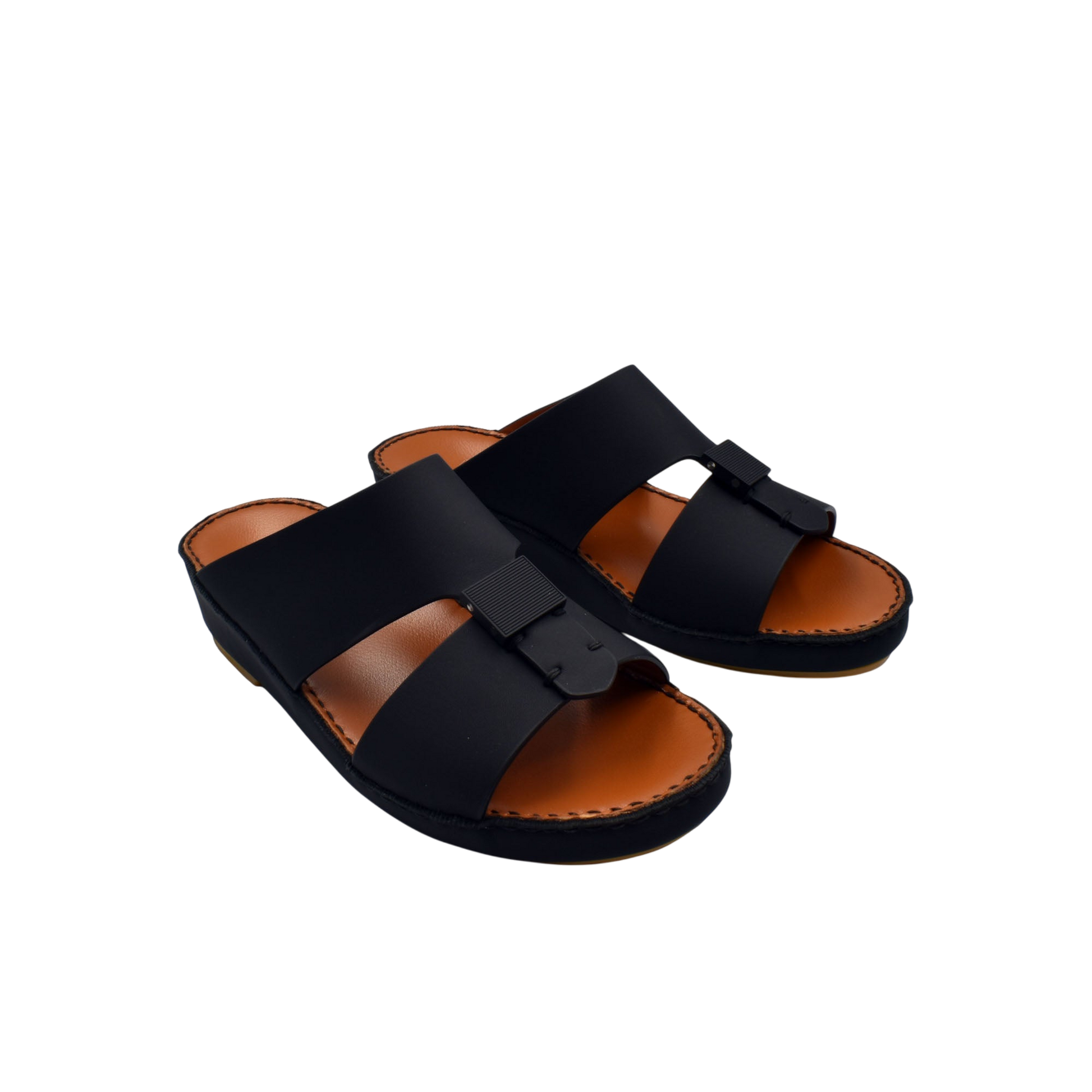 Private rubbercalf kids sandal in black with brown sole and adjustable straps for comfortable wear