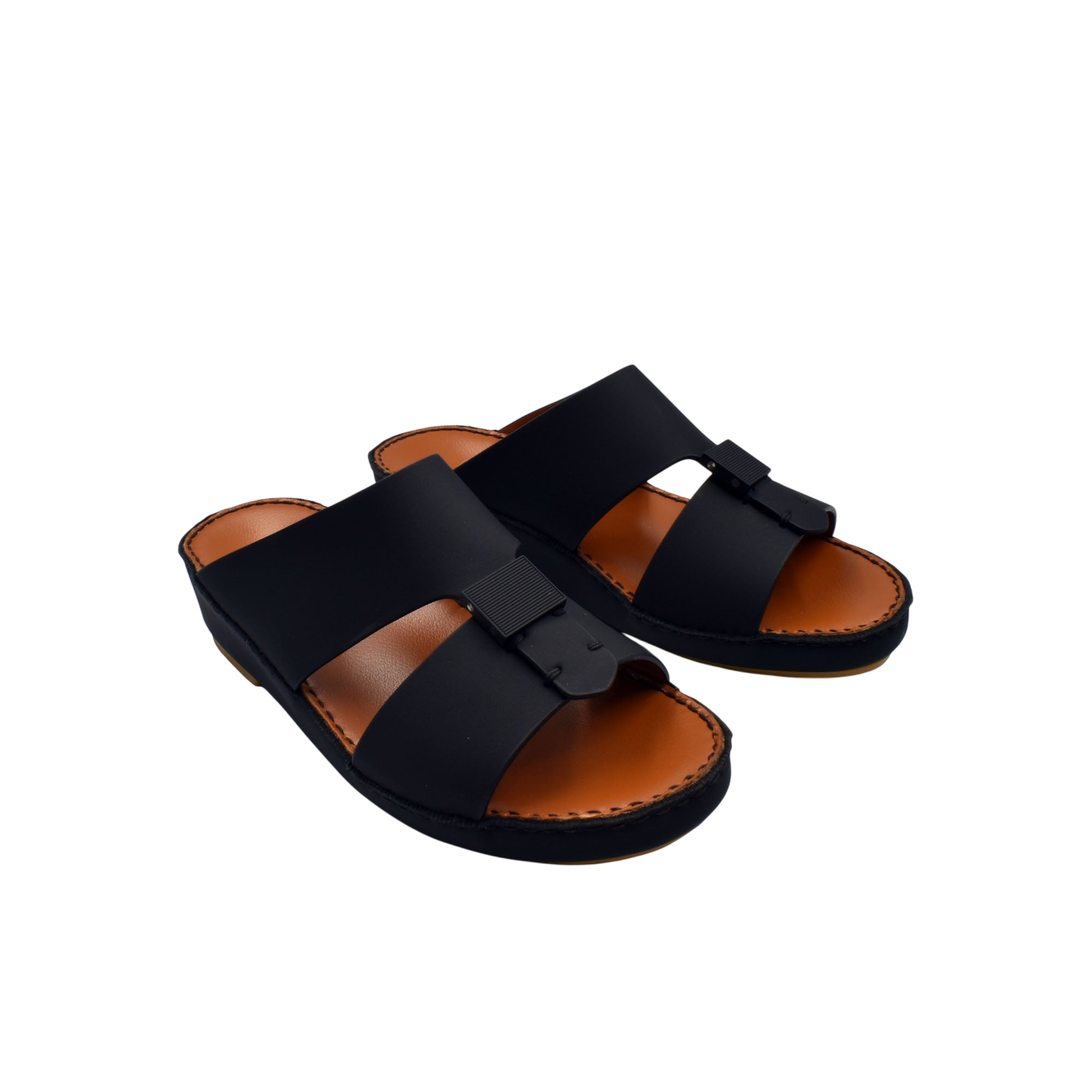 Private rubbercalf kids sandal in black with brown sole and adjustable straps for comfortable wear