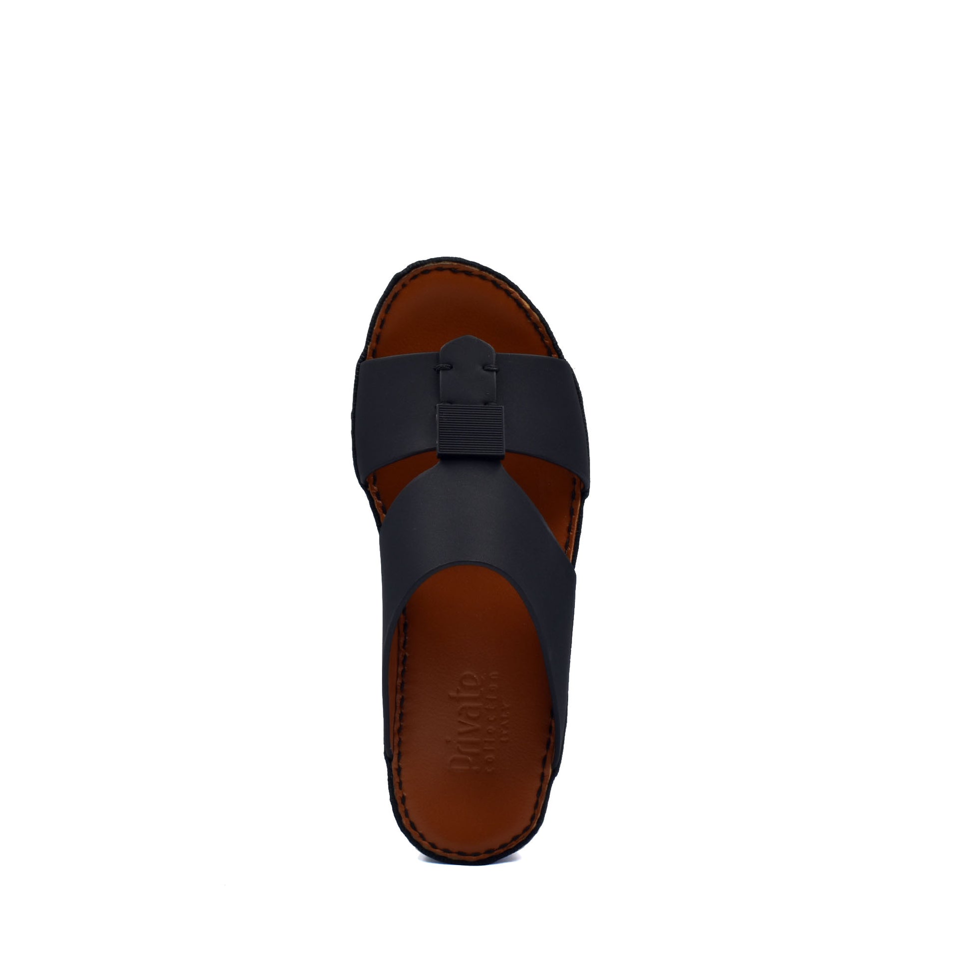Top view of black private rubbercalf kids sandal with brown sole from Private collection
