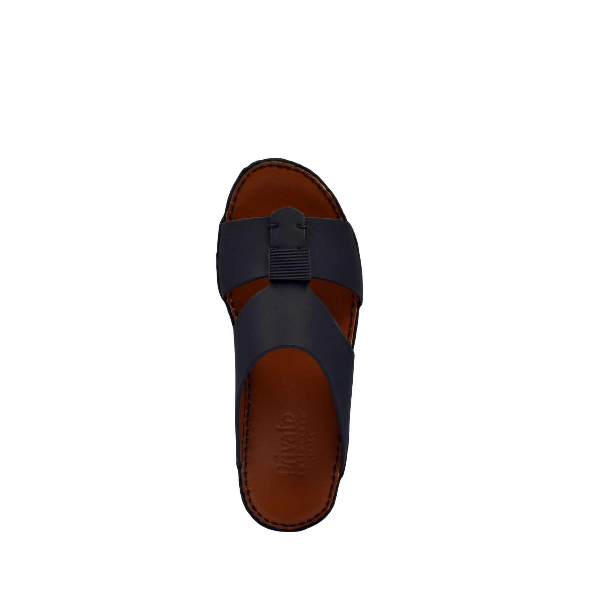 Top view of black private rubbercalf kids sandal with brown sole from Private collection