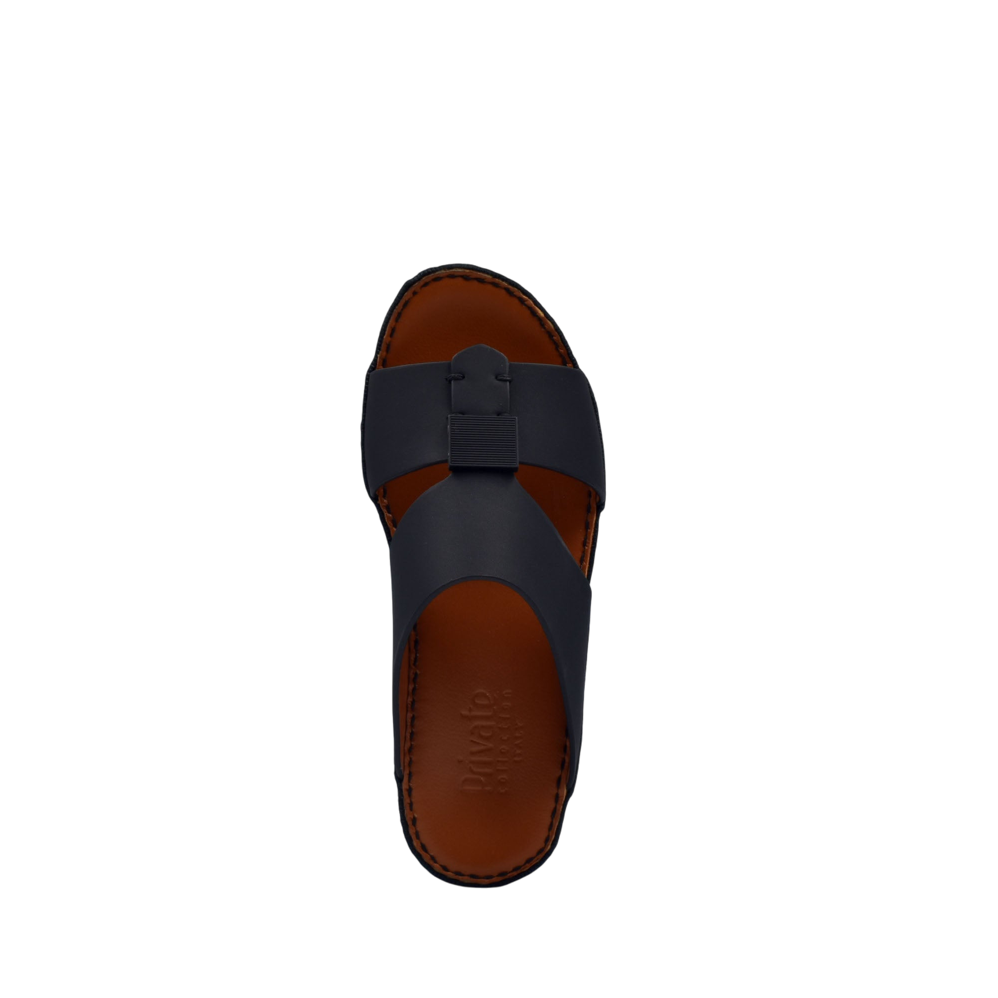 Top view of black private rubbercalf kids sandal with brown sole from Private collection