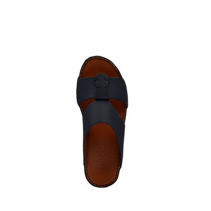 Top view of black private rubbercalf kids sandal with brown sole from Private collection