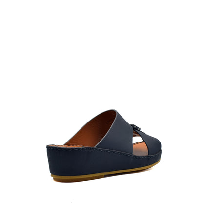 Private rubbercalf kids sandal in navy blue with open toe and slip-on wedge design