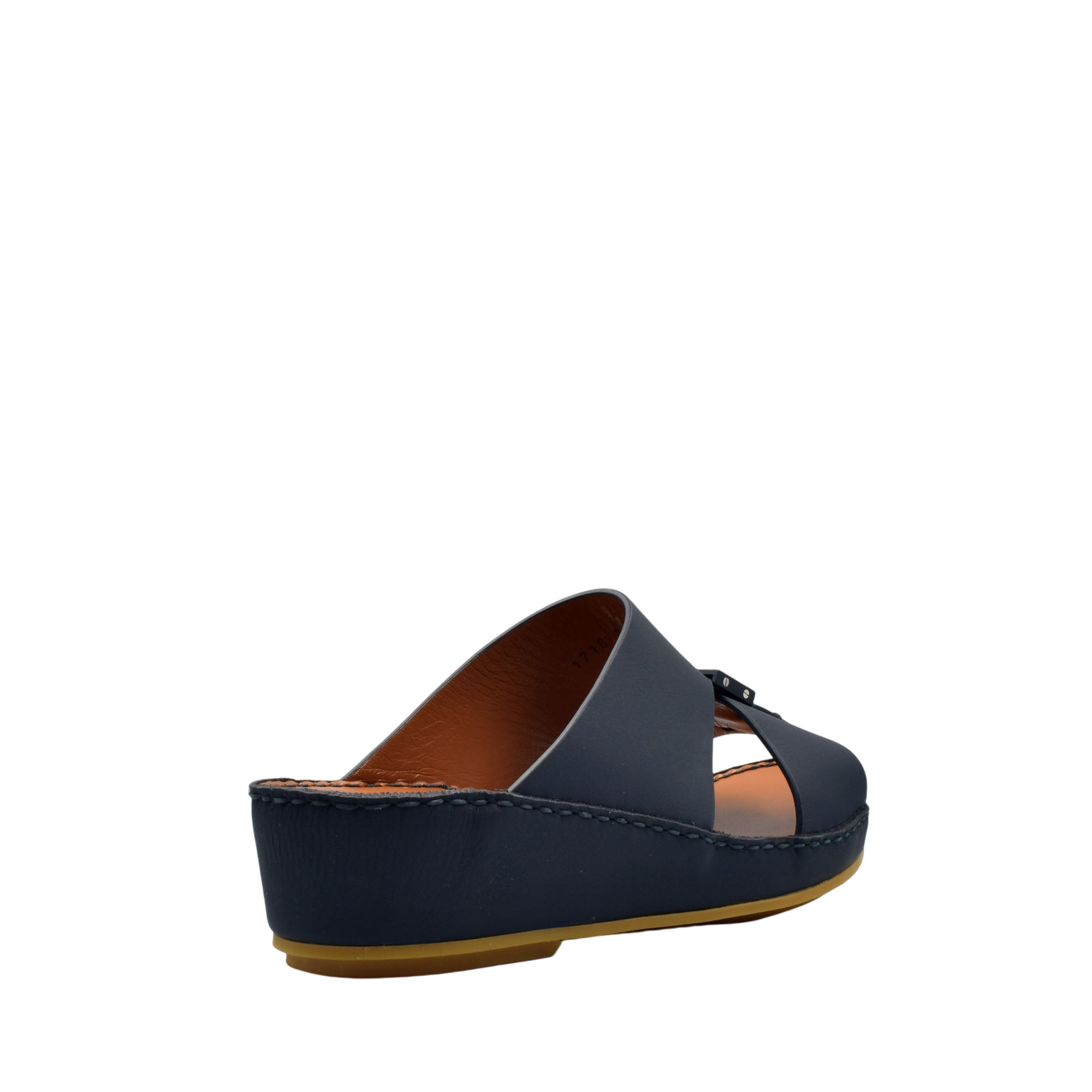 Private rubbercalf kids sandal in navy blue with open toe and slip-on wedge design