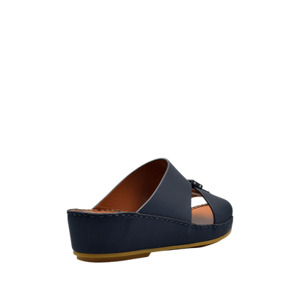 Private rubbercalf kids sandal in navy blue with open toe and slip-on wedge design