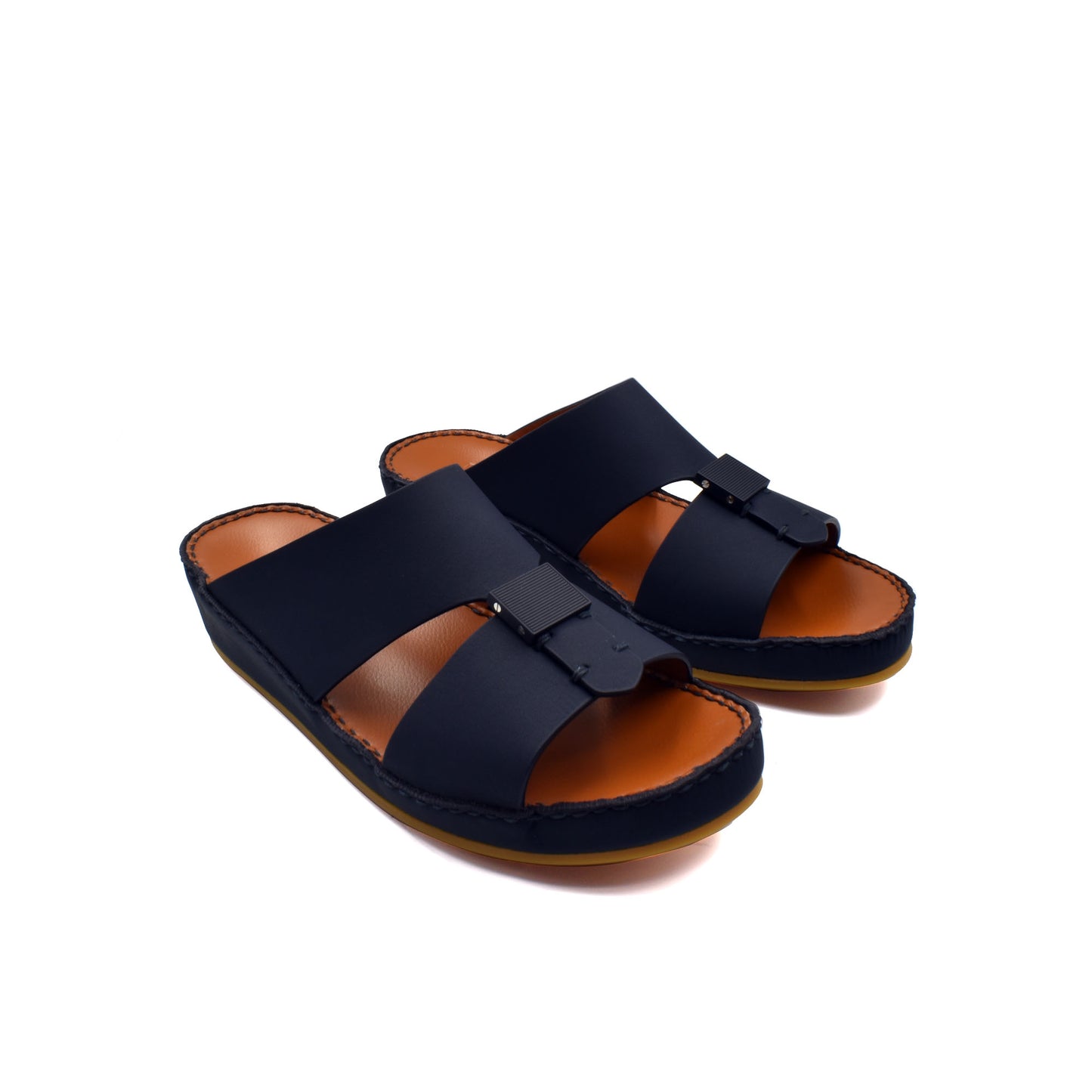 Private rubbercalf kids sandal in black with adjustable straps and cushioned brown footbed