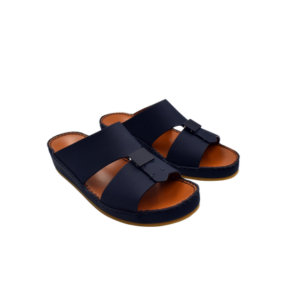 Private rubbercalf kids sandal in black with adjustable straps and cushioned brown footbed