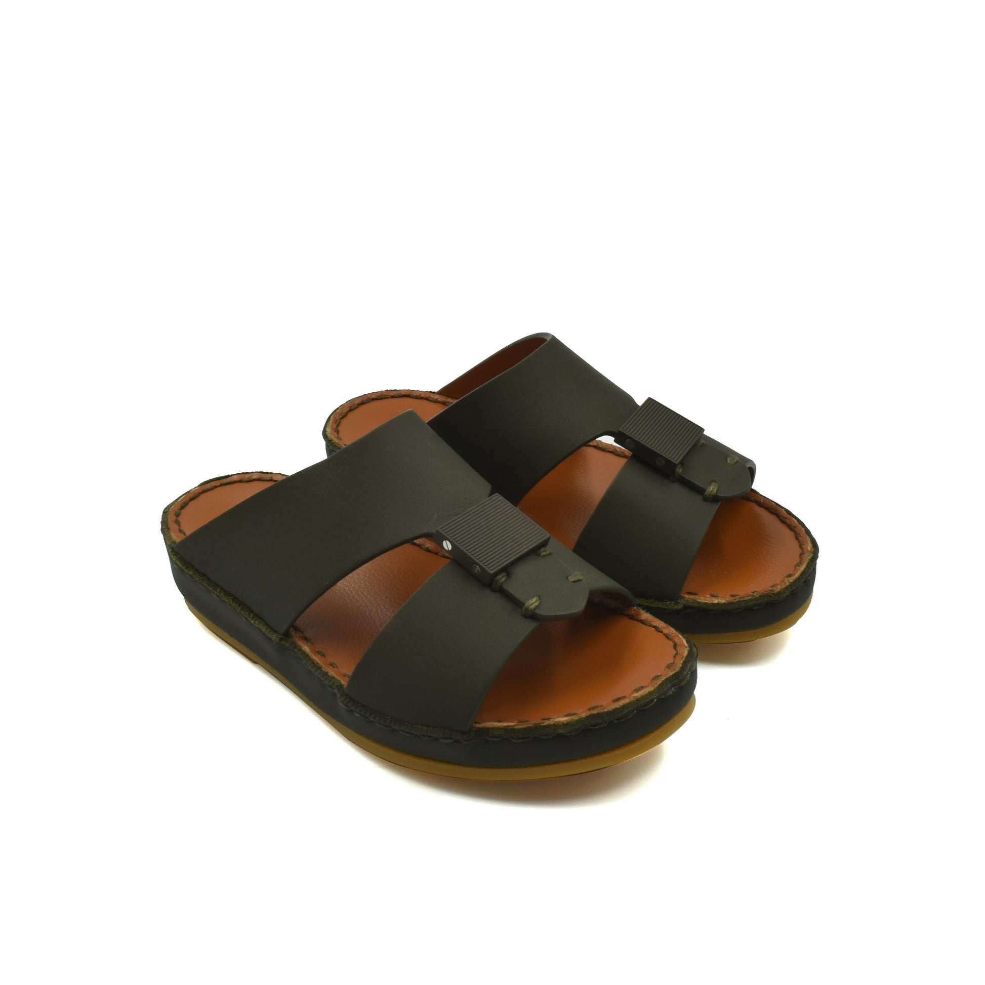 Private rubbercalf kids sandal in black with adjustable straps and cushioned brown sole