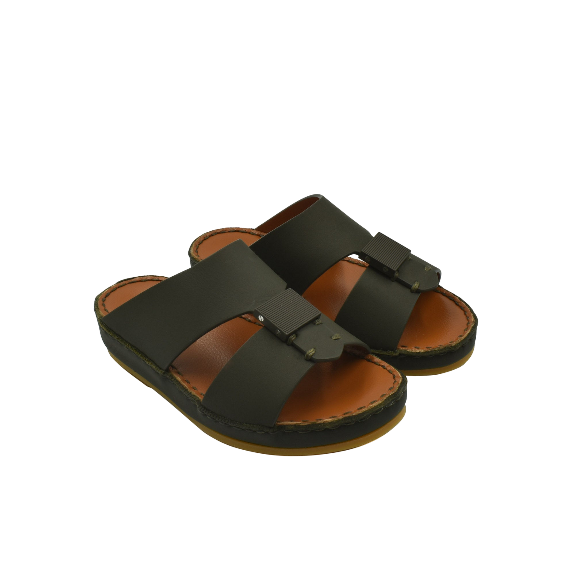 Private rubbercalf kids sandal in black with adjustable straps and cushioned brown sole