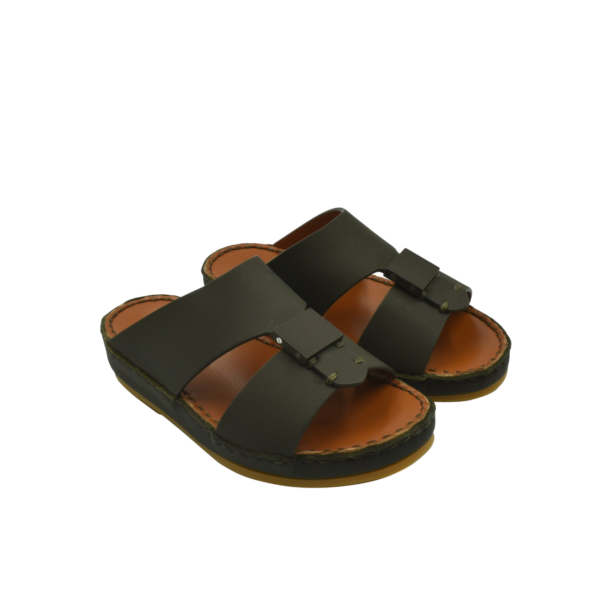 Private rubbercalf kids sandal in black with adjustable straps and cushioned brown sole