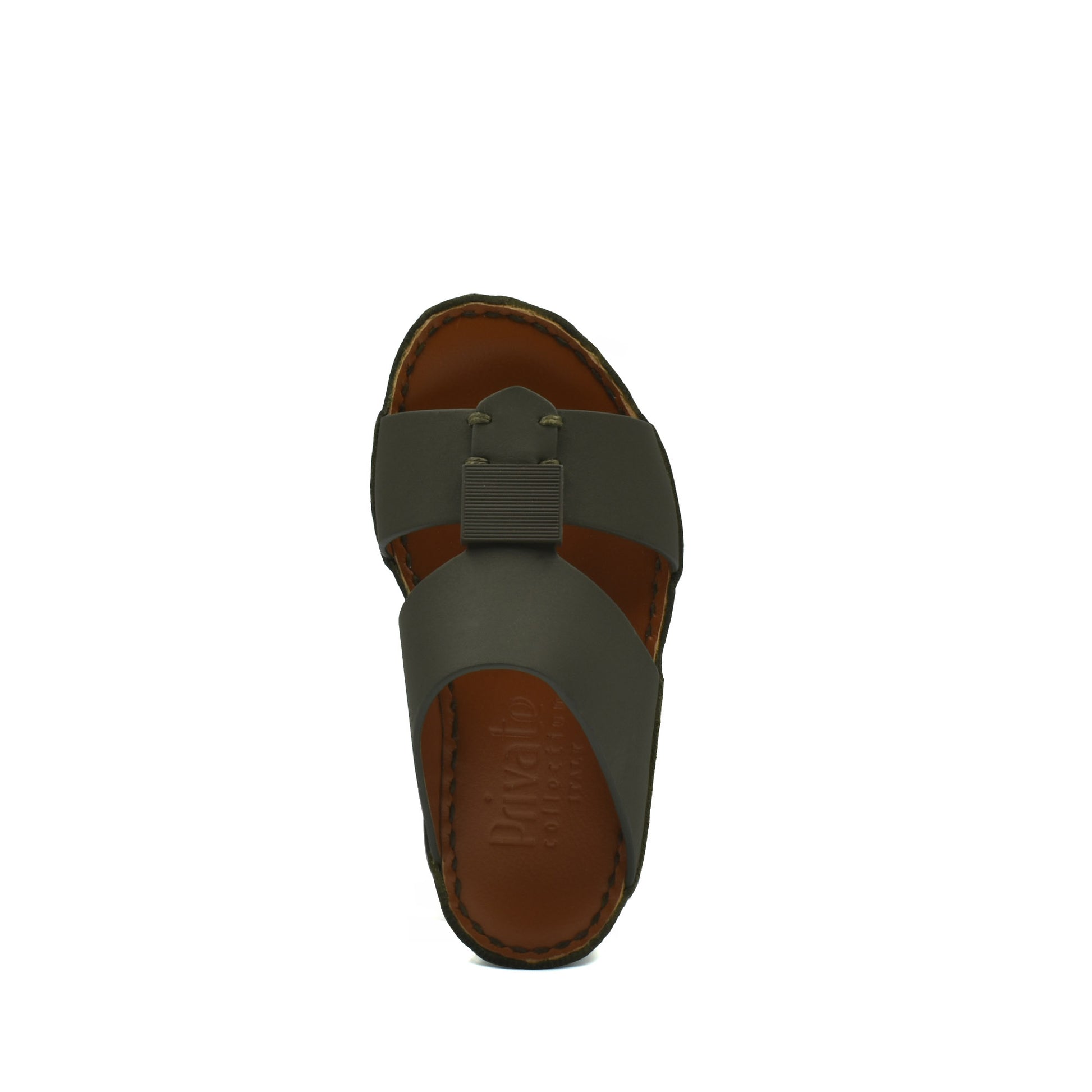 Private rubbercalf kids sandal in dark green with brown sole from Private collection