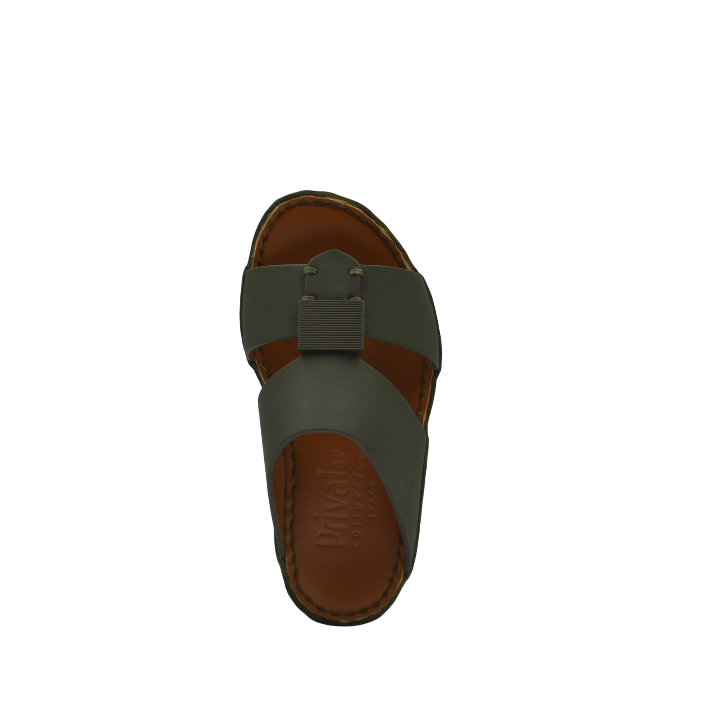 Private rubbercalf kids sandal in dark green with brown sole from Private collection