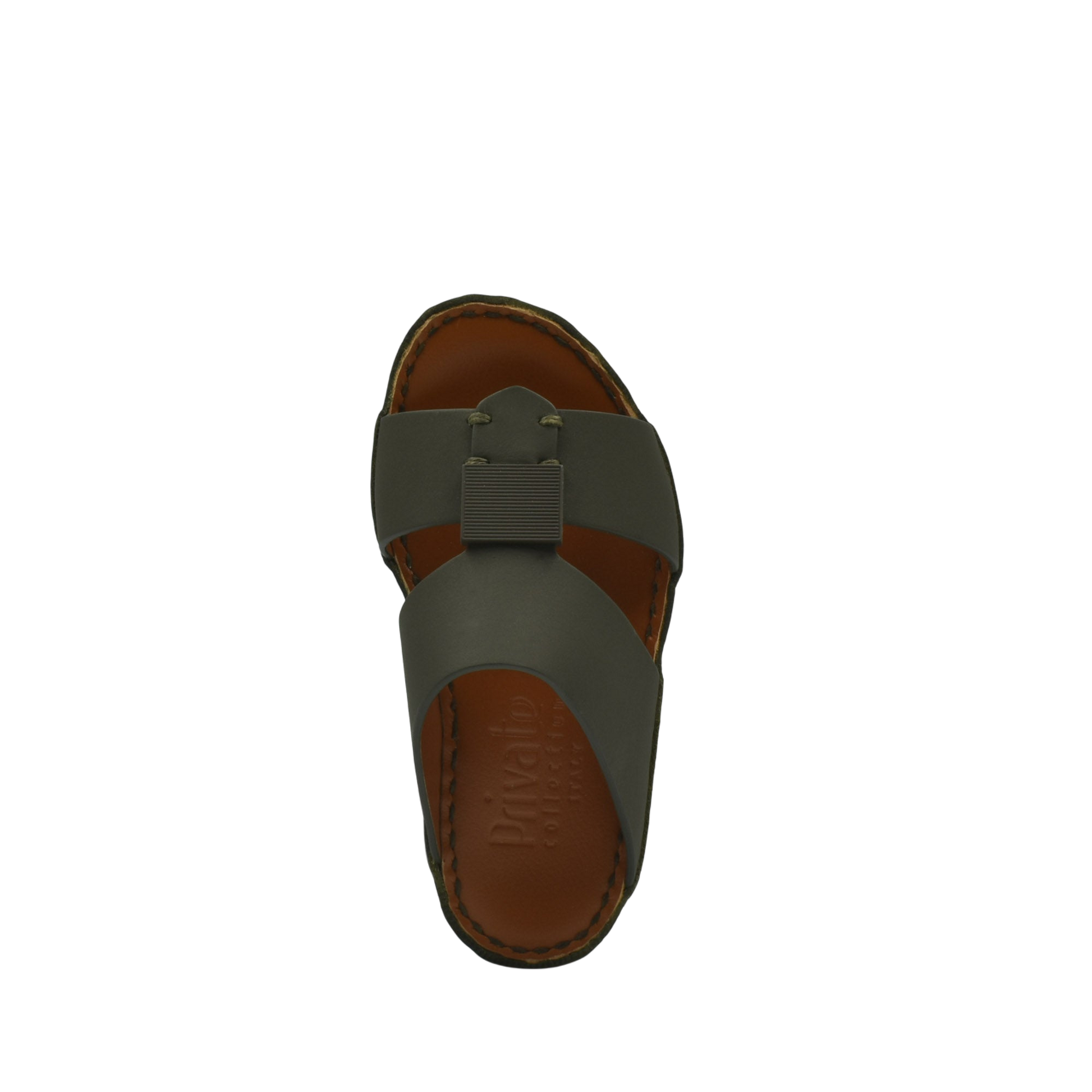 Private rubbercalf kids sandal in dark green with brown sole from Private collection