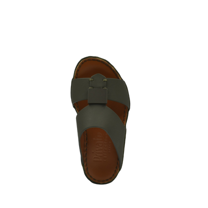 Private rubbercalf kids sandal in dark green with brown sole from Private collection