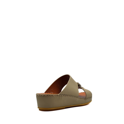 Beige private rubbercalf kids sandal with wedge heel and stitched sole from Private collection