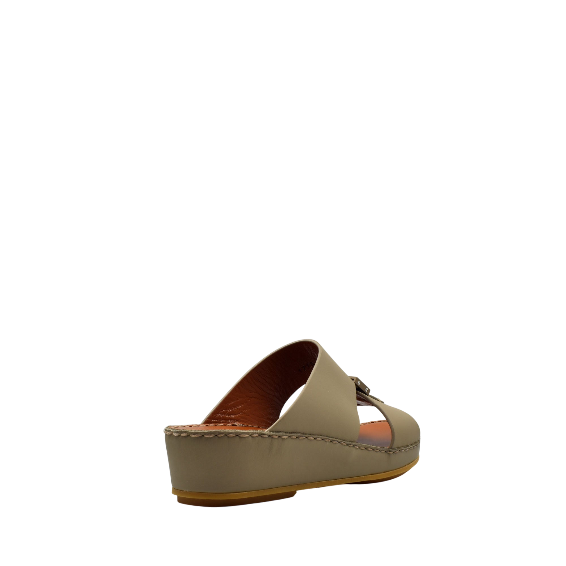 Beige private rubbercalf kids sandal with wedge heel and stitched sole from Private collection