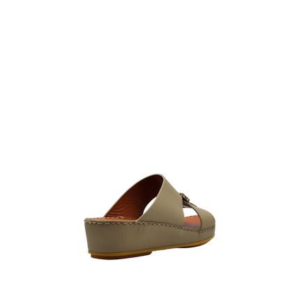 Beige private rubbercalf kids sandal with wedge heel and stitched sole from Private collection