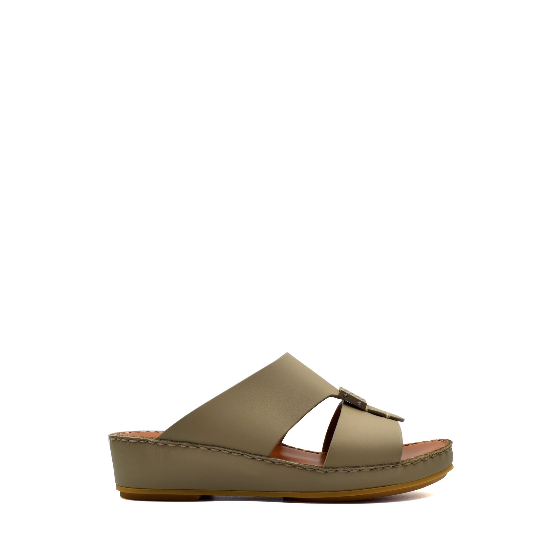 Beige private rubbercalf kids sandal with wedge sole and open toe design from Private collection