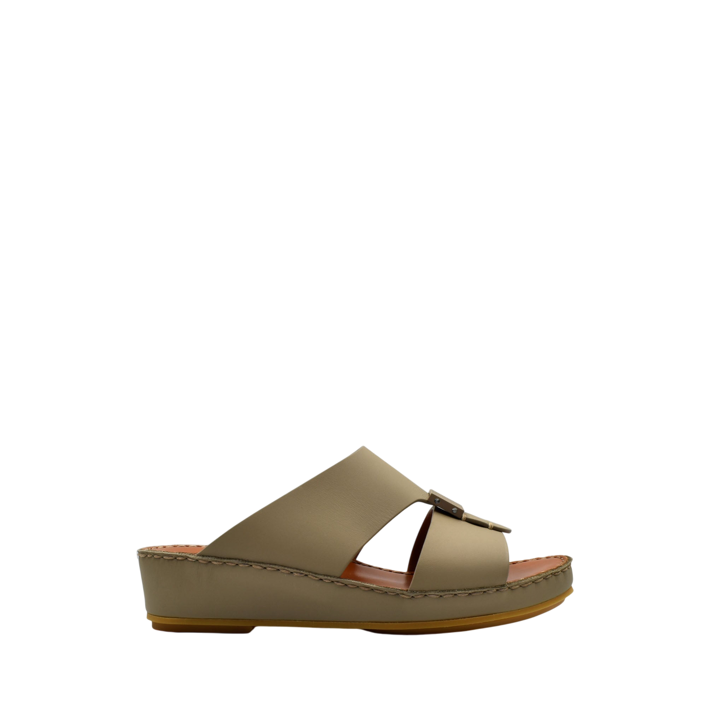 Beige private rubbercalf kids sandal with wedge sole and open toe design from Private collection