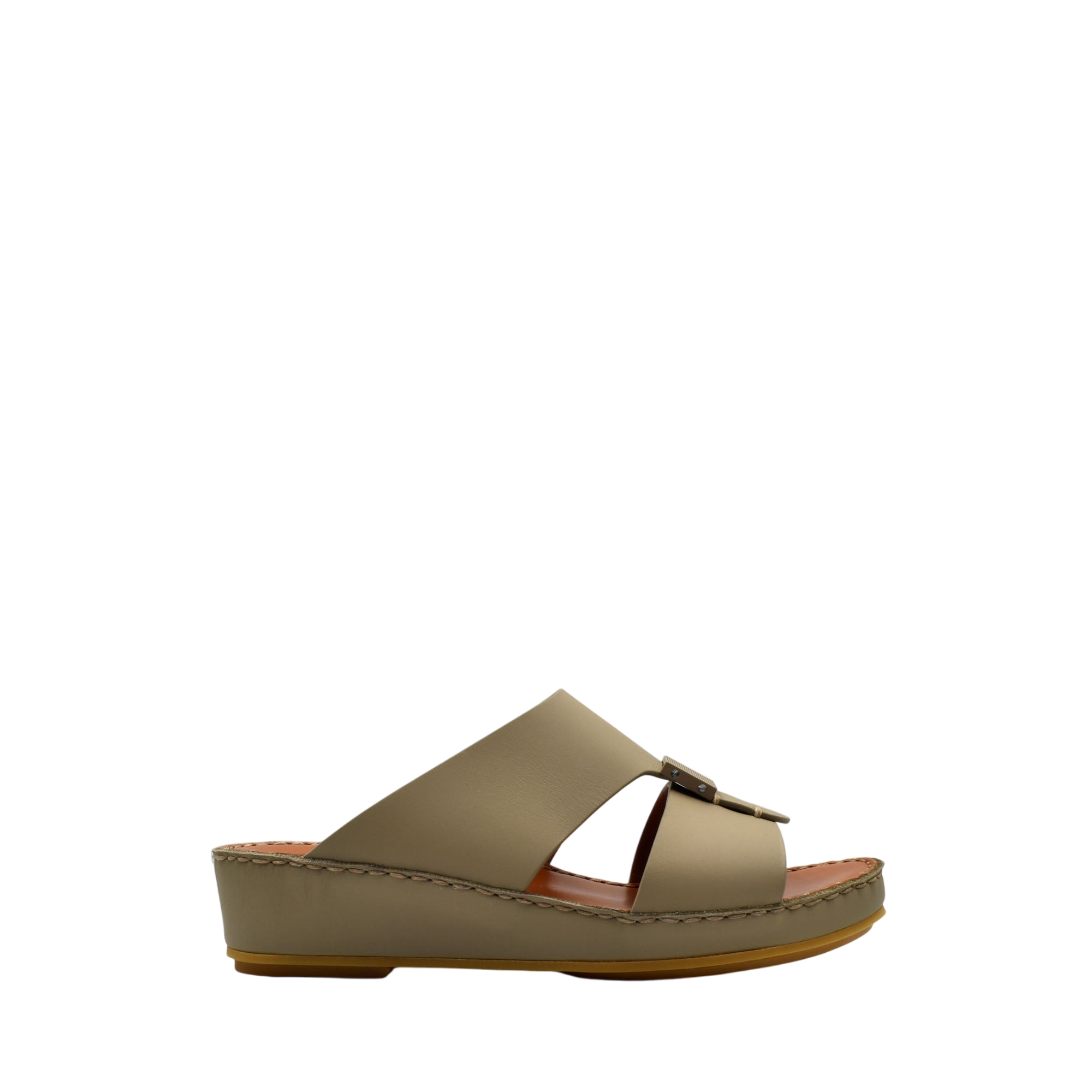 Beige private rubbercalf kids sandal with wedge sole and open toe design from Private collection