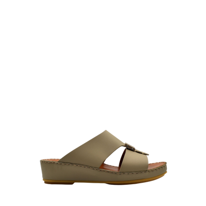 Beige private rubbercalf kids sandal with wedge sole and open toe design from Private collection