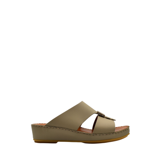 Beige private rubbercalf kids sandal with wedge sole and open toe design from Private collection