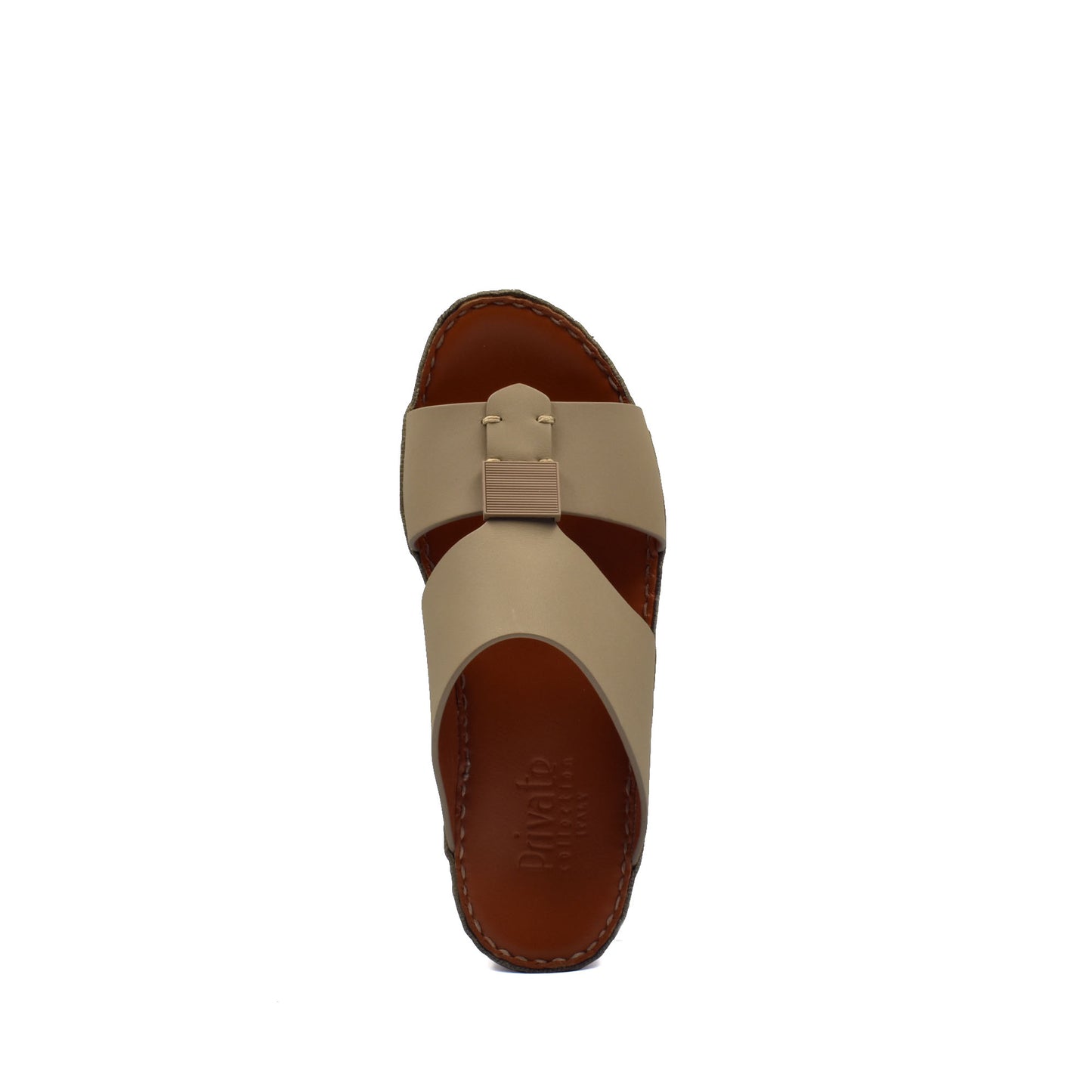 Beige private rubbercalf kids sandal with brown sole and buckle detail from Private collection