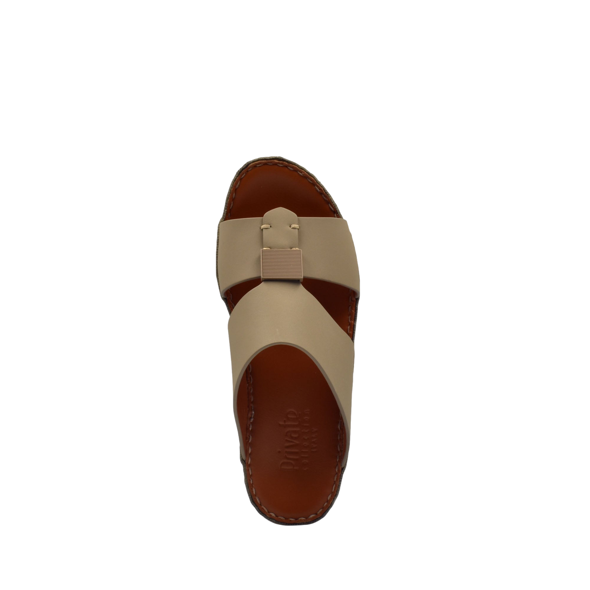 Beige private rubbercalf kids sandal with brown sole and buckle detail from Private collection