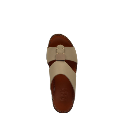 Beige private rubbercalf kids sandal with brown sole and buckle detail from Private collection