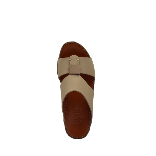 Beige private rubbercalf kids sandal with brown sole and buckle detail from Private collection