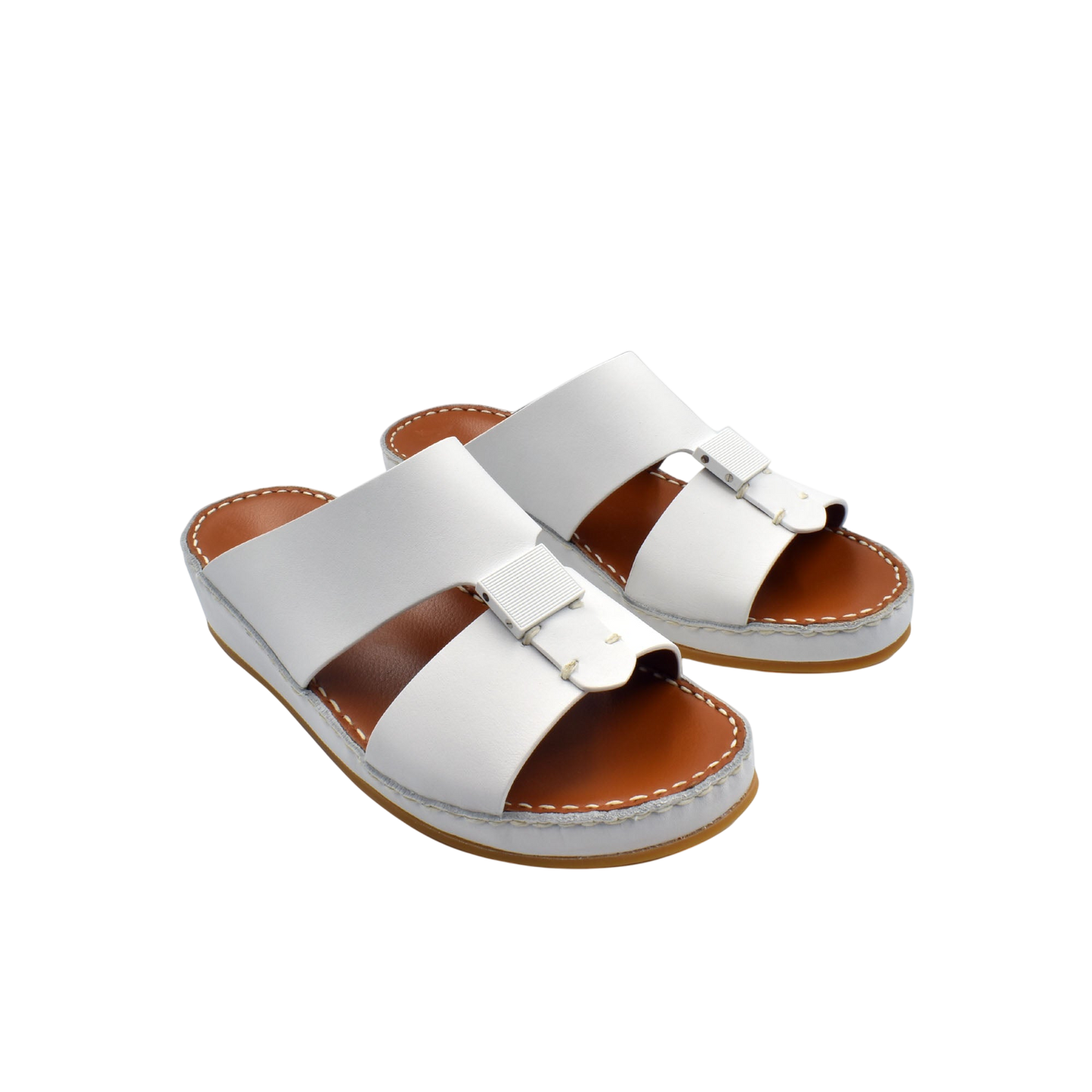 White private rubbercalf kids sandal with adjustable buckle and brown sole for comfortable wear