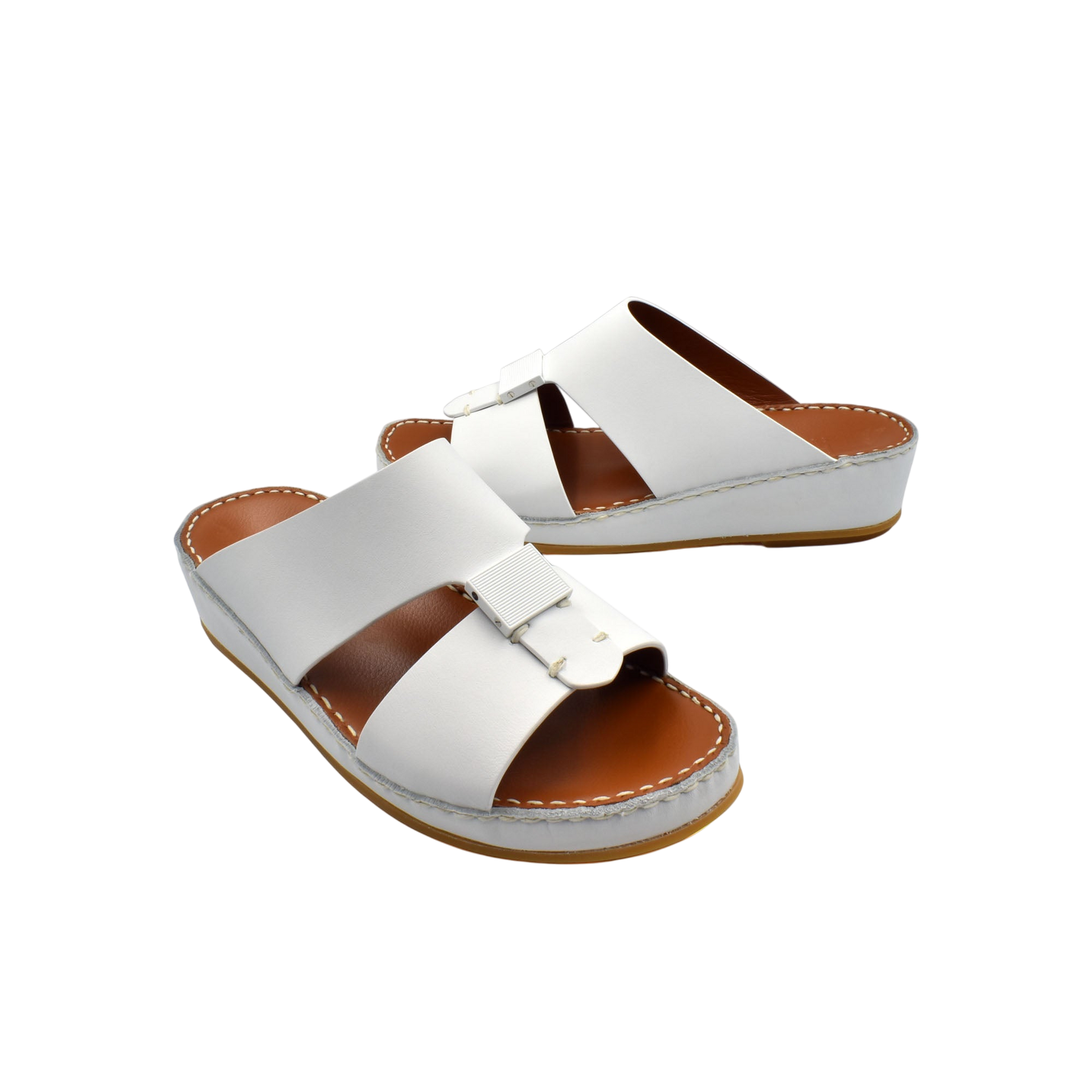 White private rubbercalf kids sandal with double straps and cushioned sole from Private collection
