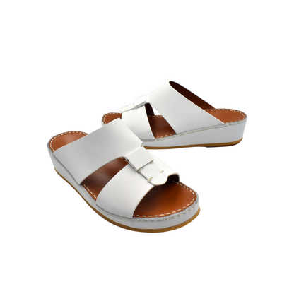 White private rubbercalf kids sandal with double straps and cushioned sole from Private collection