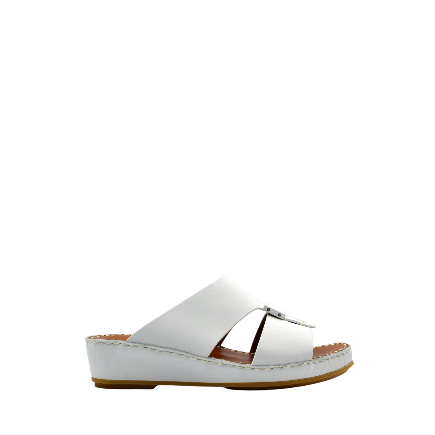 White private rubbercalf kids sandal with adjustable strap and cushioned sole in side view