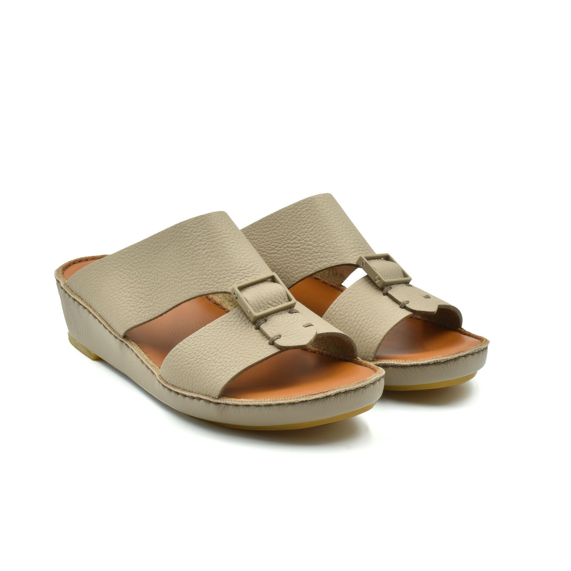 Beige classic leather sandals with adjustable straps and cushioned soles from Private Collection