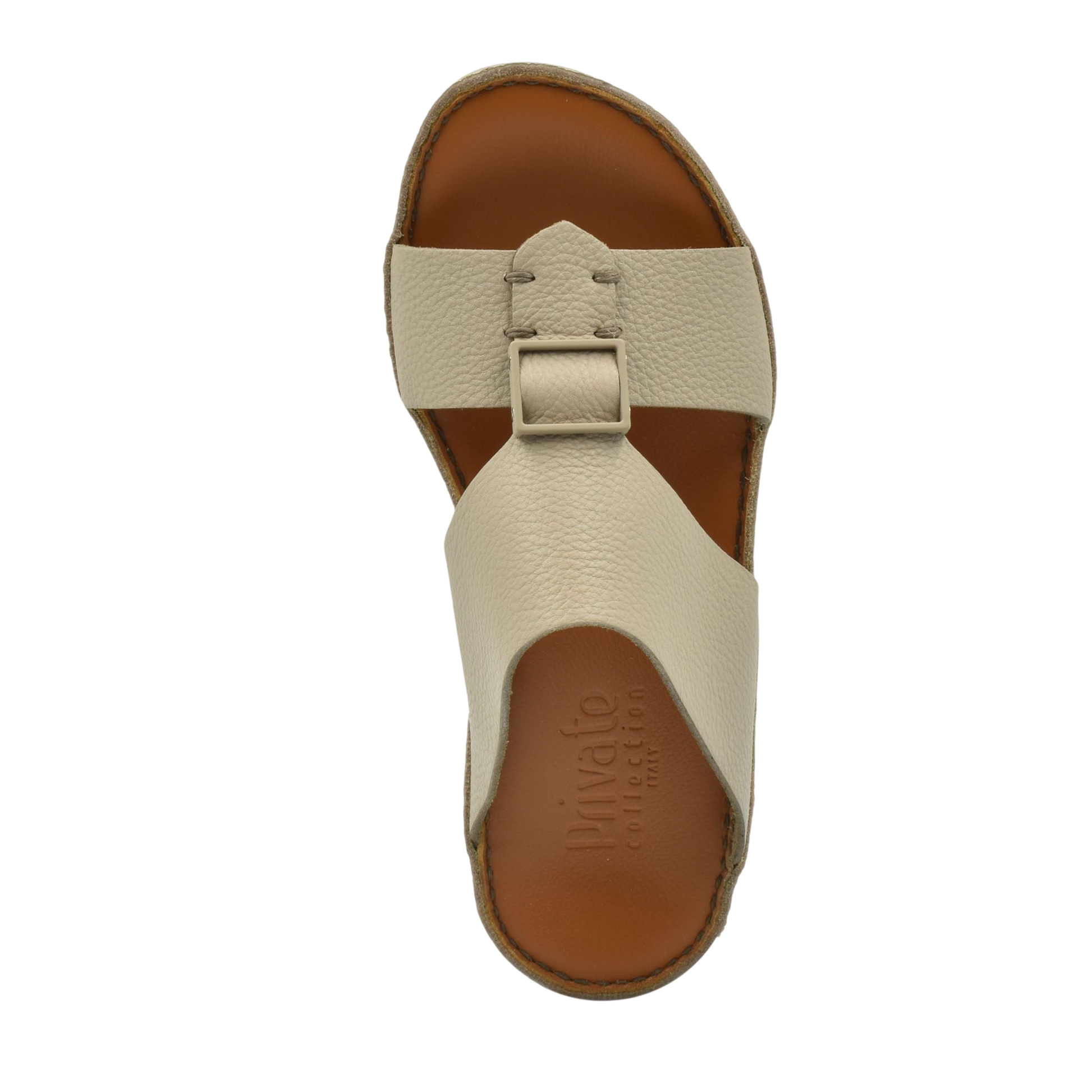Private Collection beige classic leather sandals with buckle strap and brown footbed