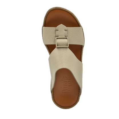 Private Collection beige classic leather sandals with buckle strap and brown footbed