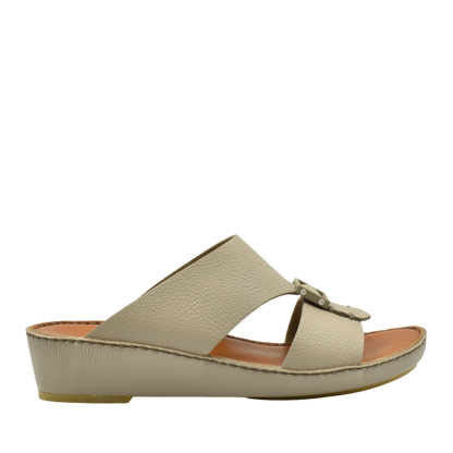 Private Collection classic leather sandals in beige with a wedge sole and open toe design