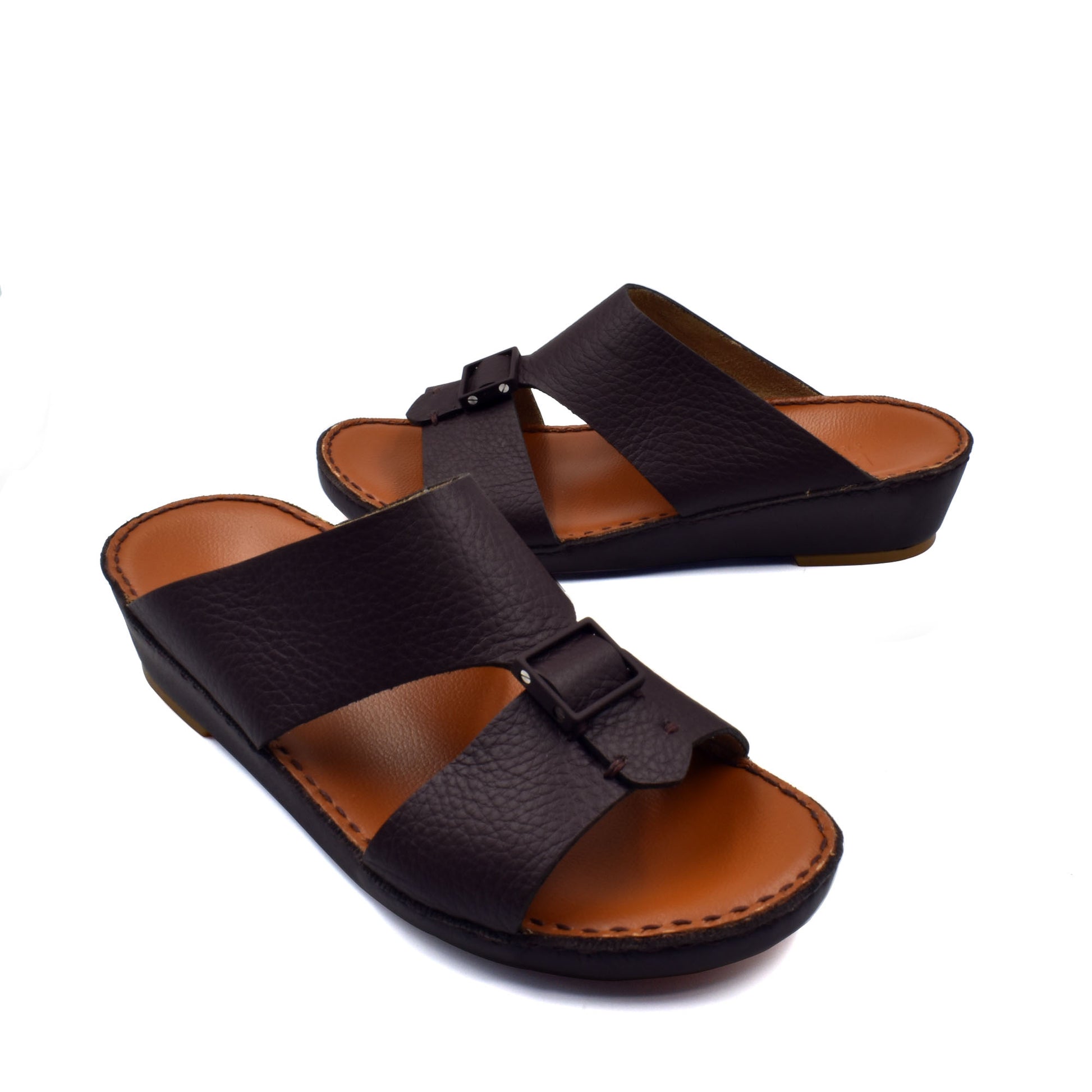 Private Collection black classic leather sandals with adjustable straps and cushioned tan insole