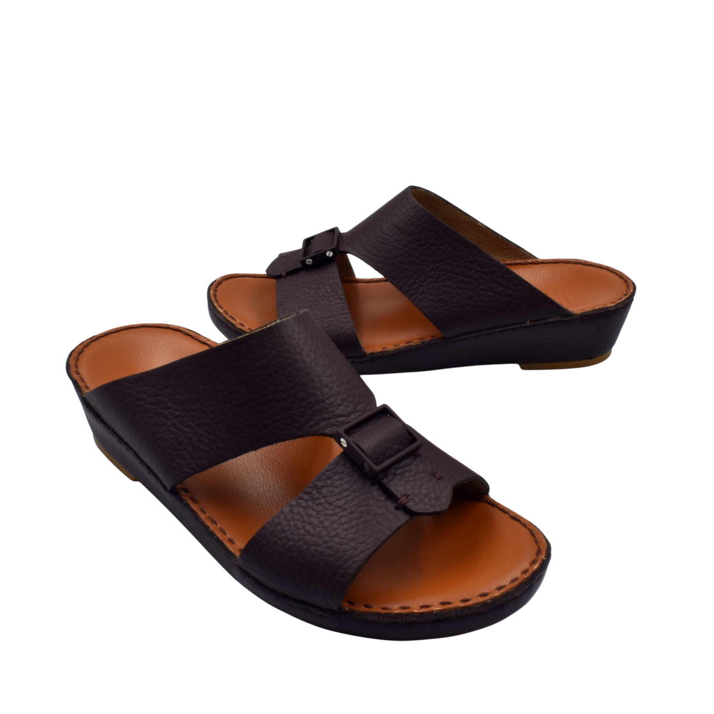 Private Collection black classic leather sandals with adjustable straps and cushioned tan insole