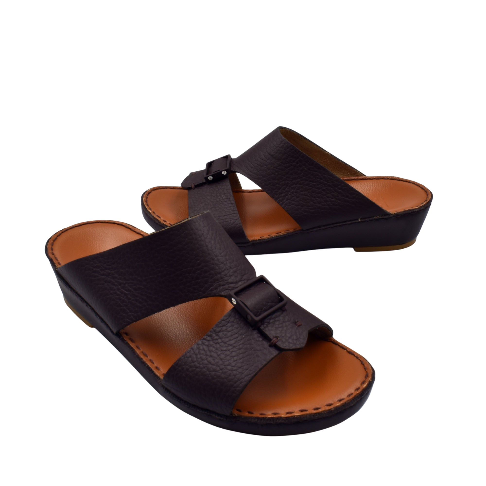 Private Collection black classic leather sandals with adjustable straps and cushioned tan insole