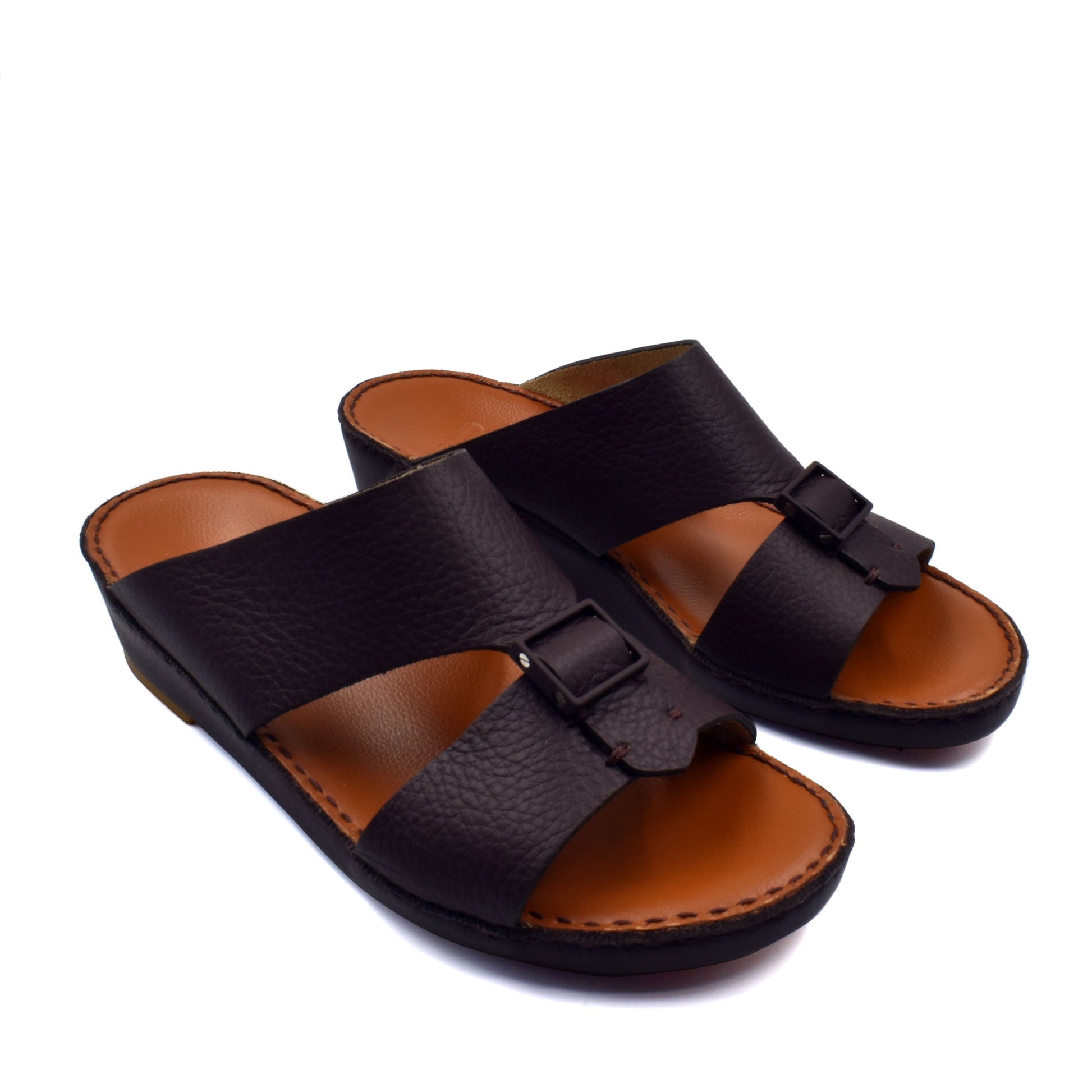 Private Collection classic leather sandals in black with open toe and adjustable buckle straps
