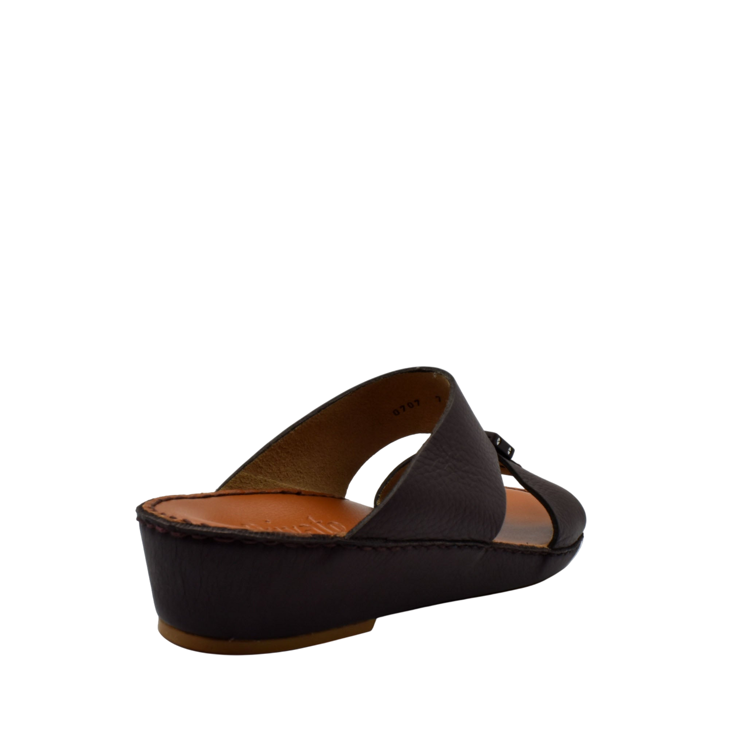 Private Collection classic leather sandals in dark brown with a wedge heel and thong design
