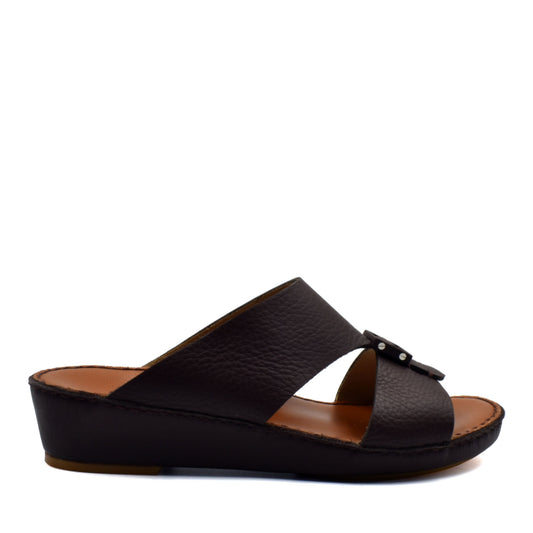Black classic leather sandals with cross straps and low wedge sole from Private Collection
