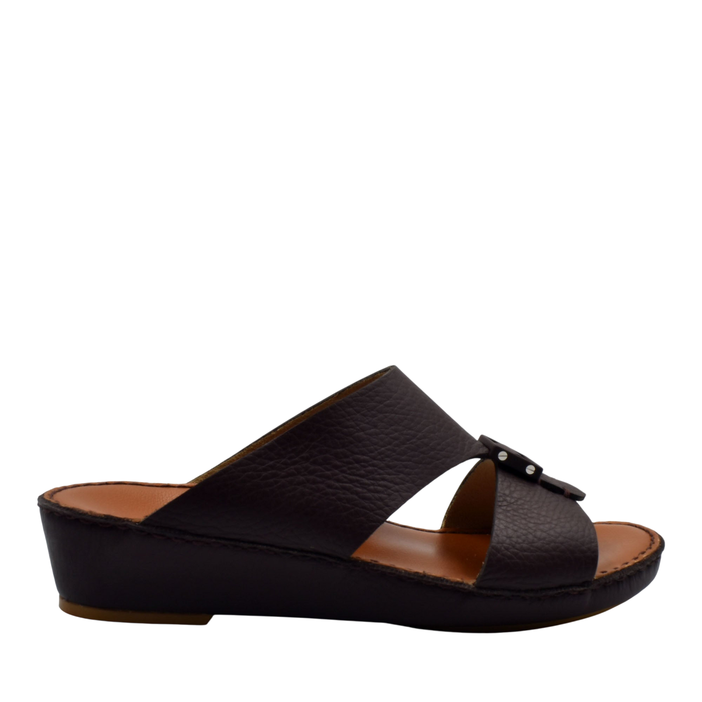 Black classic leather sandals with cross straps and low wedge sole from Private Collection