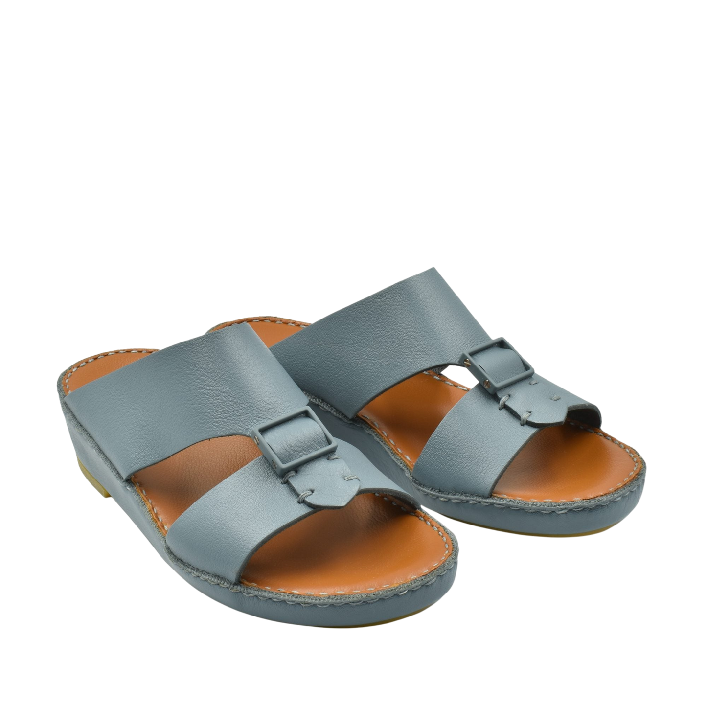 Private Collection classic leather sandals in gray with adjustable buckle straps and cushioned footbed